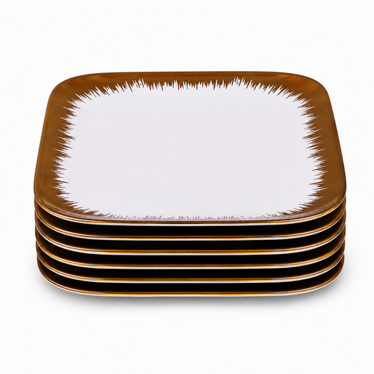 Set of 6 - Elegant White Gold Brushstroke Dinnerware - Glass Dish 5.91" x 0.59"