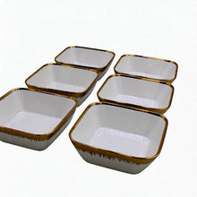 Set of 6 - Elegant White Gold Brushstroke Dinnerware - Glass Bowl 8.82" x 3.07"