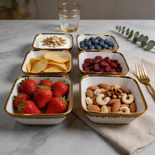 Set of 6 - Elegant White Gold Brushstroke Dinnerware - Glass Bowl 8.82" x 3.07"