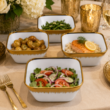 Set of 6 - Elegant White Gold Brushstroke Dinnerware - Glass Bowl 8.82" x 3.07"