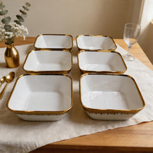 Set of 6 - Elegant White Gold Brushstroke Dinnerware - Glass Bowl 8.82" x 3.07"