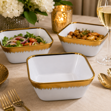 Set of 6 - Elegant White Gold Brushstroke Dinnerware - Glass Bowl 8.82" x 3.07"