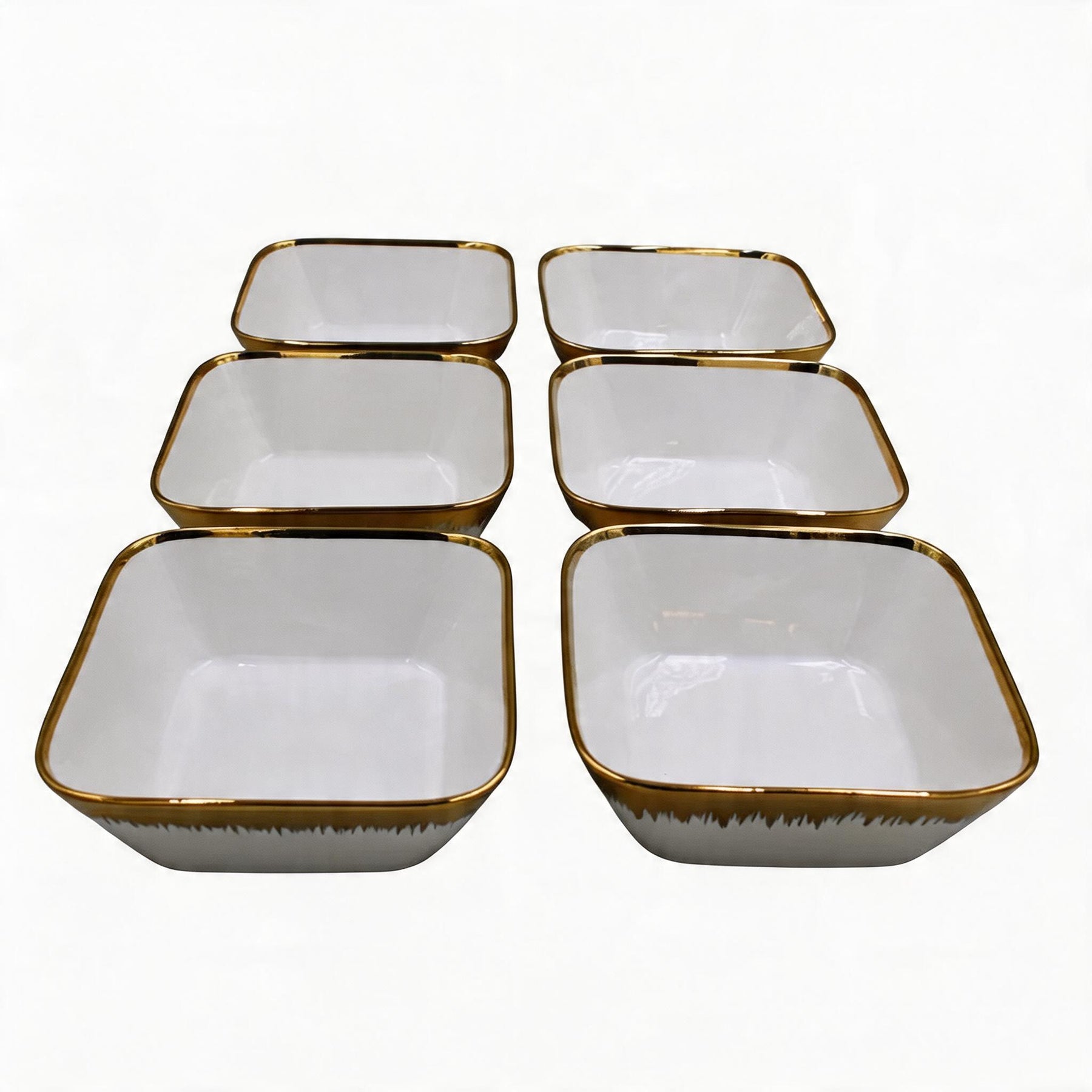 Set of 6 - Elegant White Gold Brushstroke Dinnerware - Glass Bowl 8.82" x 3.07"