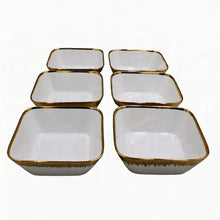 Set of 6 - Elegant White Gold Brushstroke Dinnerware - Glass Bowl 8.82" x 3.07"