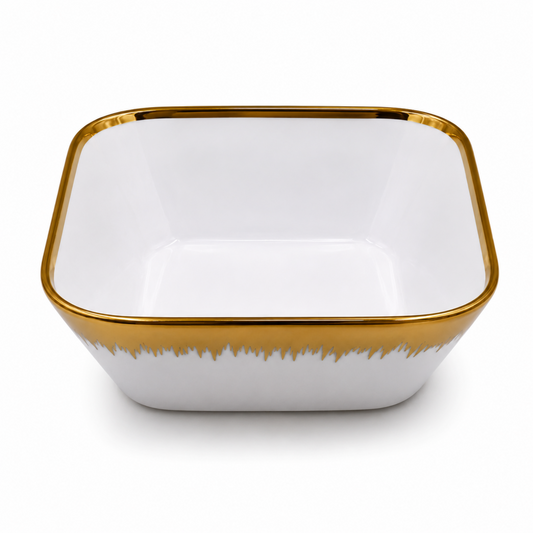 Set of 6 - Elegant White Gold Brushstroke Dinnerware - Glass Bowl 8.82" x 3.07"