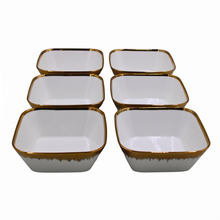 Set of 6 - Elegant White Gold Brushstroke Dinnerware - Glass Bowl 7.01" x 2.56"