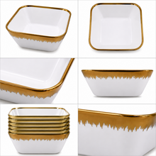Set of 6 - Elegant White Gold Brushstroke Dinnerware - Glass Bowl 7.01" x 2.56"