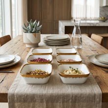 Set of 6 - Elegant White Gold Brushstroke Dinnerware - Glass Bowl 7.01" x 2.56"
