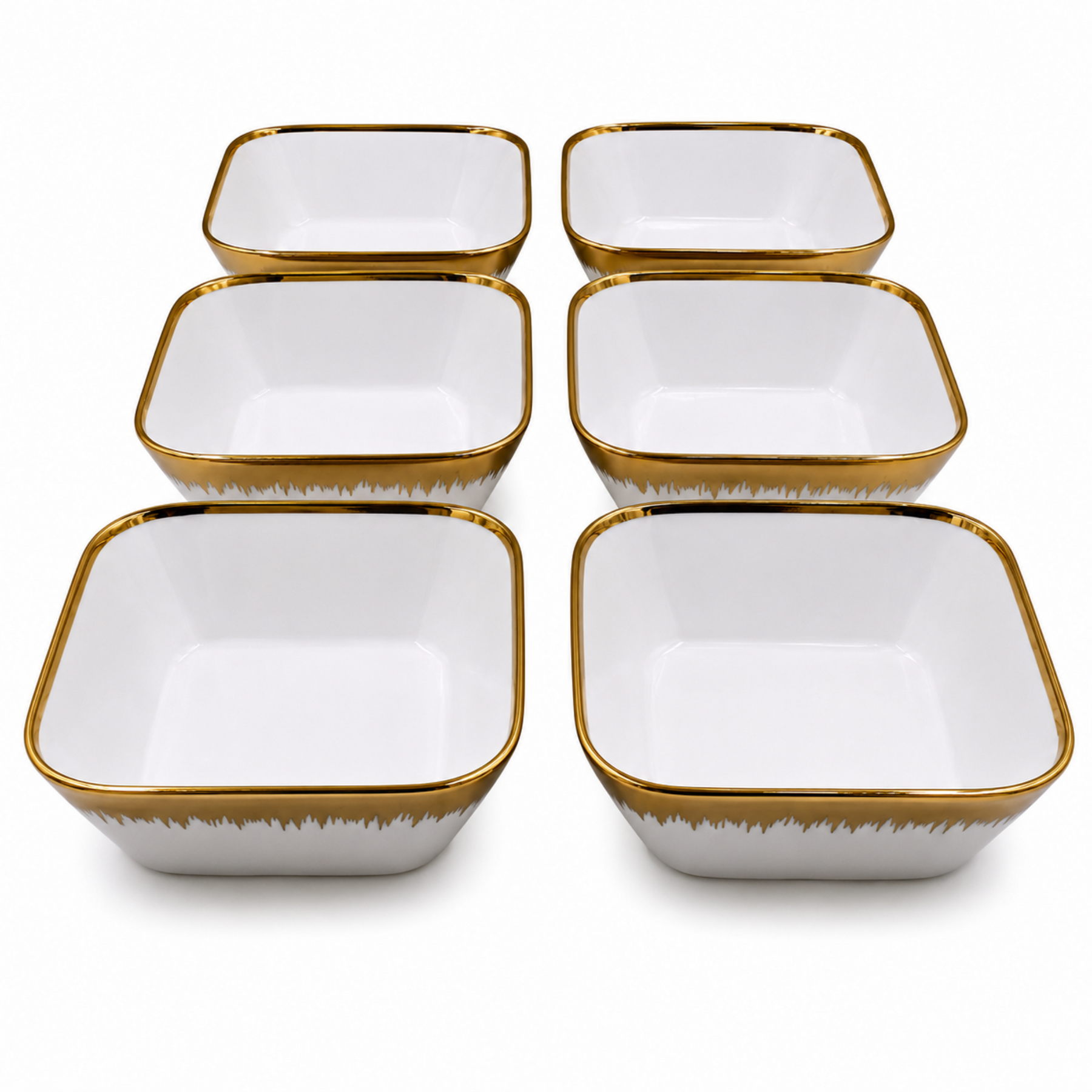 Set of 6 - Elegant White Gold Brushstroke Dinnerware - Glass Bowl 7.01" x 2.56"