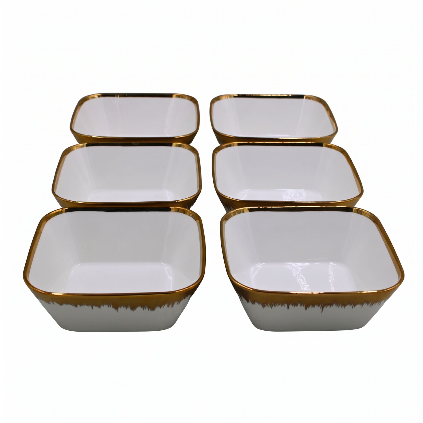 Set of 6 - Elegant White Gold Brushstroke Dinnerware - Glass Bowl 7.01" x 2.56"
