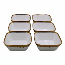 Set of 6 - Elegant White Gold Brushstroke Dinnerware - Glass Bowl 7.01" x 2.56"