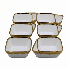 Set of 6 - Elegant White Gold Brushstroke Dinnerware - Glass Bowl 5.51" x 2.17"