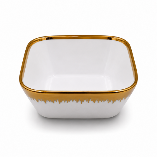 Set of 6 - Elegant White Gold Brushstroke Dinnerware - Glass Bowl 5.51" x 2.17"