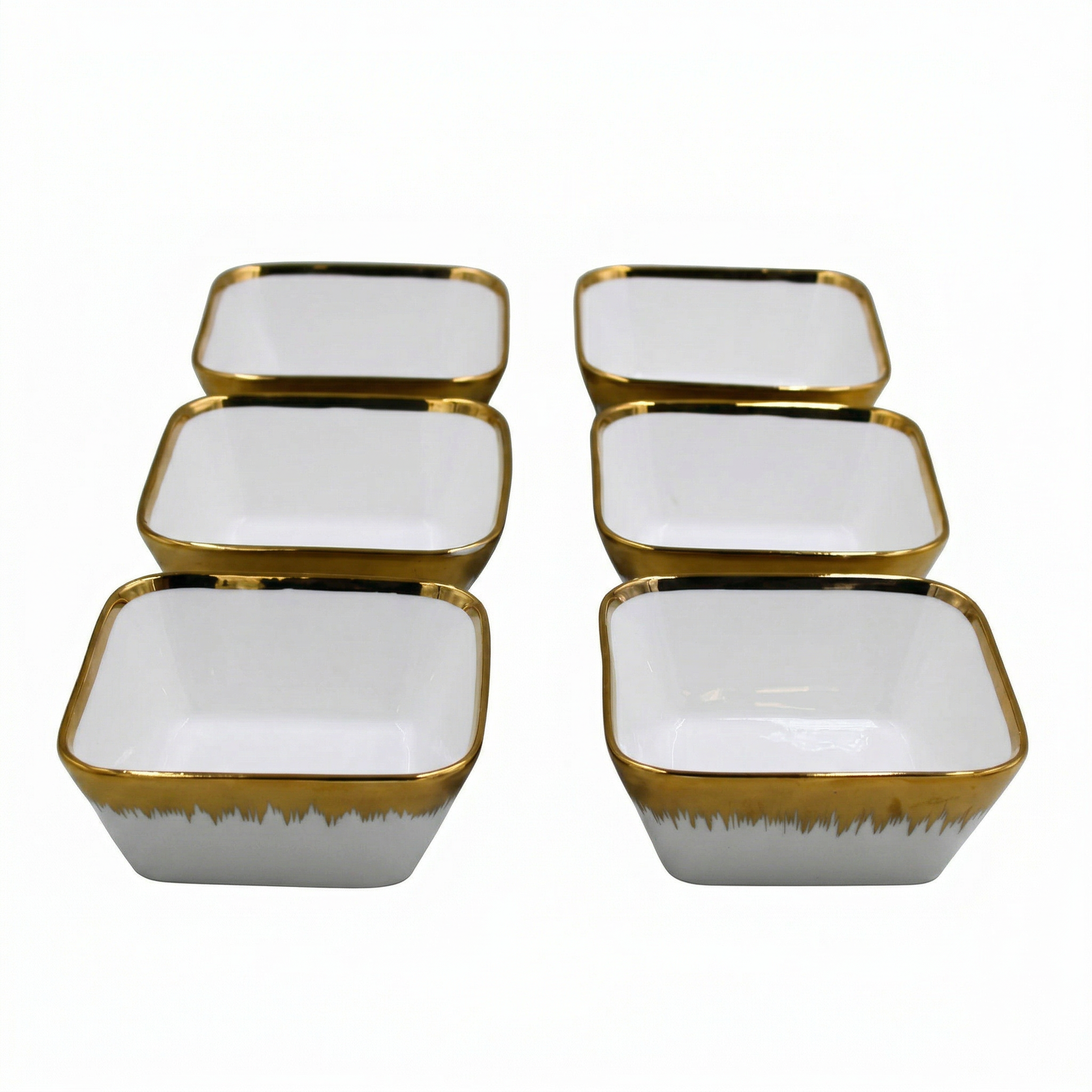 Set of 6 - Elegant White Gold Brushstroke Dinnerware - Glass Bowl 5.51" x 2.17"