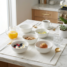 Set of 6 - Minimalist Embossed White Ceramic Serving Bowl