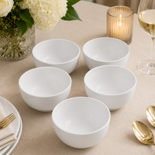 Set of 6 - Minimalist Embossed White Ceramic Serving Bowl