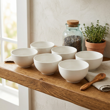 Set of 6 - Minimalist Embossed White Ceramic Serving Bowl