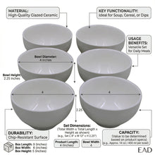 Set of 6 - Minimalist Embossed White Ceramic Serving Bowl