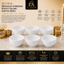 Set of 6 - Minimalist Embossed White Ceramic Serving Bowl
