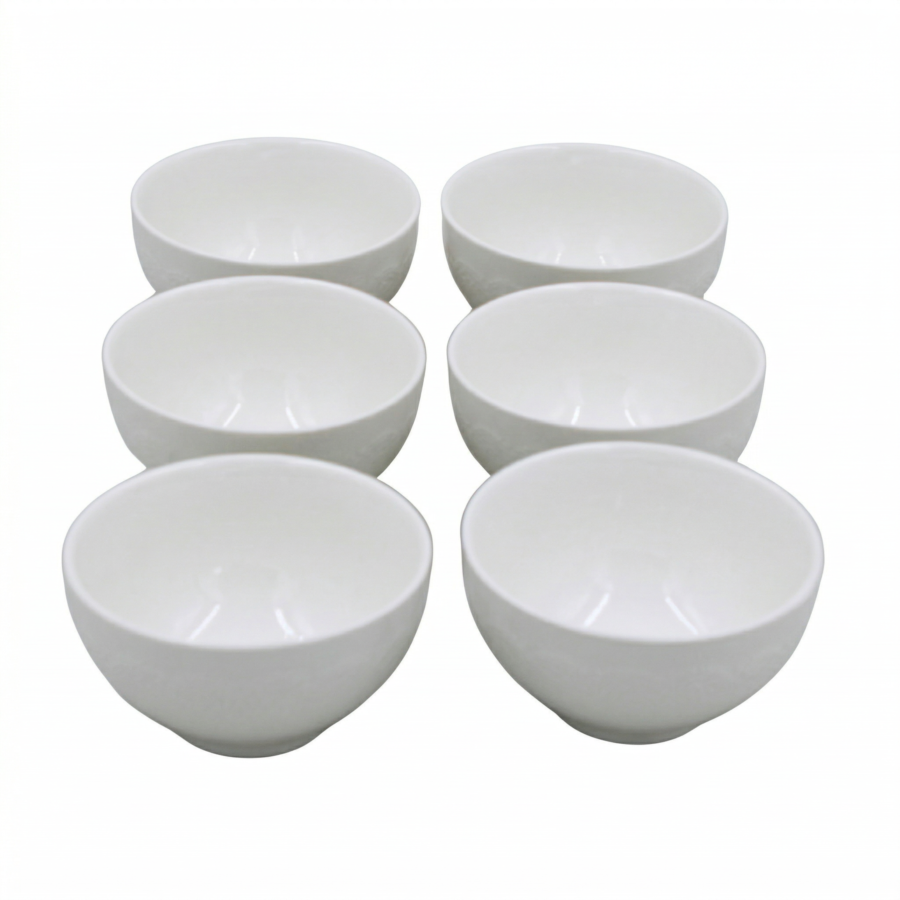 Set of 6 - Minimalist Embossed White Ceramic Serving Bowl
