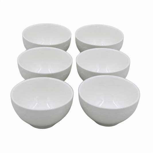 Set of 6 - Minimalist Embossed White Ceramic Serving Bowl