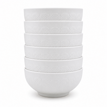 Set of 6 - Minimalist Embossed White Ceramic Bowl - 5.12" x 2.76"