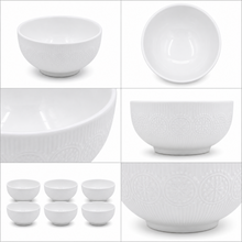 Set of 6 - Minimalist Embossed White Ceramic Bowl - 5.12" x 2.76"