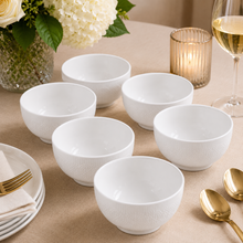 Set of 6 - Minimalist Embossed White Ceramic Bowl - 5.12" x 2.76"