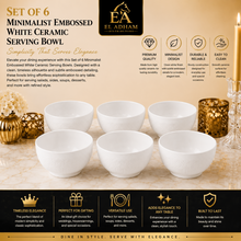 Set of 6 - Minimalist Embossed White Ceramic Bowl - 5.12" x 2.76"