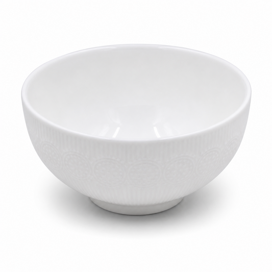 Set of 6 - Minimalist Embossed White Ceramic Bowl - 5.12" x 2.76"