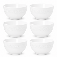 Set of 6 - Minimalist Embossed White Ceramic Bowl - 7.09" x 3.54"