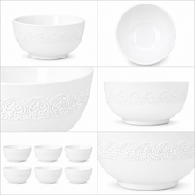 Set of 6 - Minimalist Embossed White Ceramic Bowl - 7.09" x 3.54"