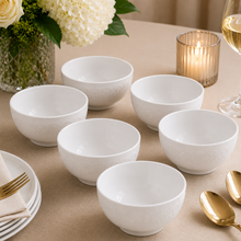 Set of 6 - Minimalist Embossed White Ceramic Bowl - 7.09" x 3.54"