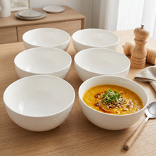Set of 6 - Minimalist Embossed White Ceramic Bowl - 7.09" x 3.54"