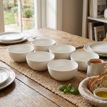 Set of 6 - Minimalist Embossed White Ceramic Bowl - 7.09" x 3.54"