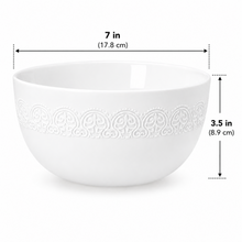 Set of 6 - Minimalist Embossed White Ceramic Bowl - 7.09" x 3.54"