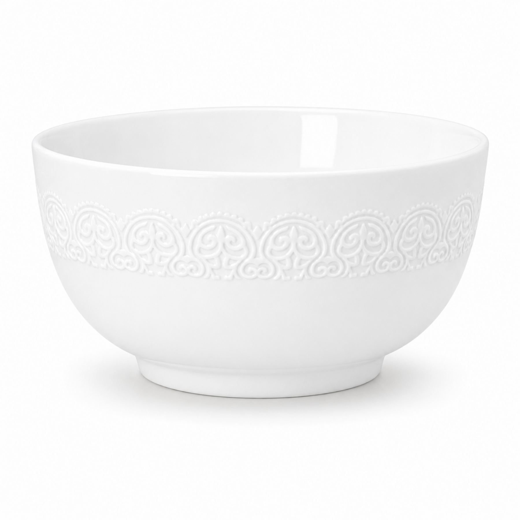 Set of 6 - Minimalist Embossed White Ceramic Bowl - 7.09" x 3.54"