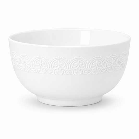 Set of 6 - Minimalist Embossed White Ceramic Bowl - 7.09" x 3.54"