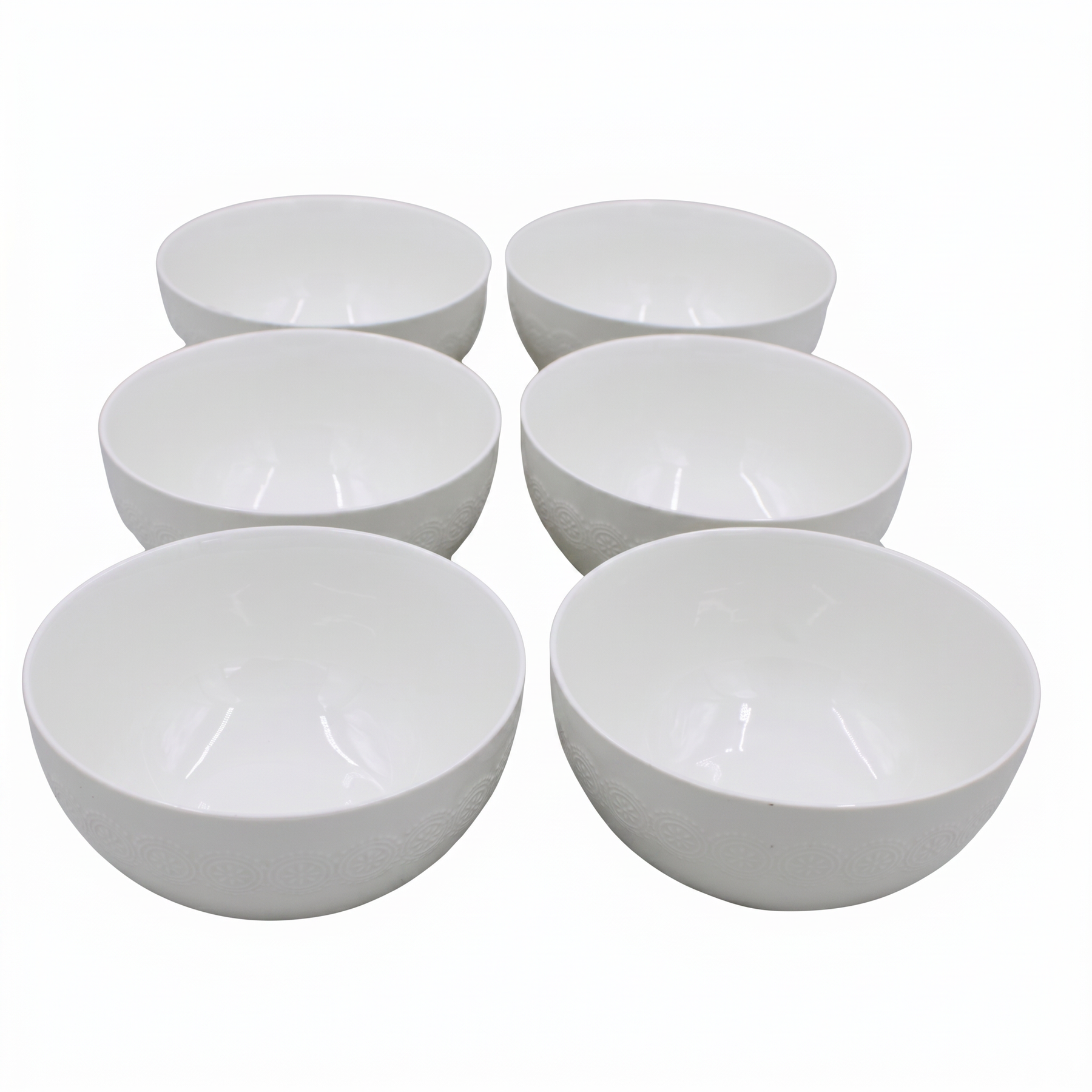 Set of 6 - Minimalist Embossed White Ceramic Bowl - 7.09" x 3.54"