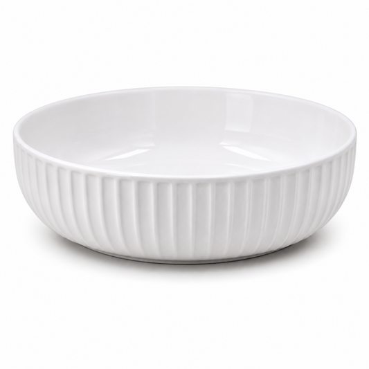 Set of 6 - Minimalist White Ceramic Ribbed Serving Bowl - 5.51" x 1.77"