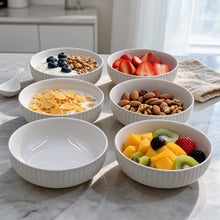 Set of 6 - Minimalist White Ceramic Ribbed Serving Bowl - 5.51" x 1.77"