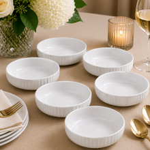 Set of 6 - Minimalist White Ceramic Ribbed Serving Bowl - 5.51" x 1.77"