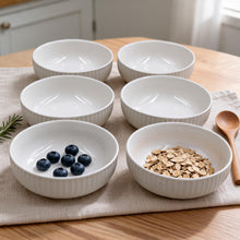 Set of 6 - Minimalist White Ceramic Ribbed Serving Bowl - 5.51" x 1.77"