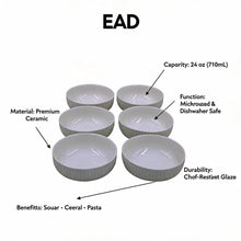 Set of 6 - Minimalist White Ceramic Ribbed Serving Bowl - 5.51" x 1.77"