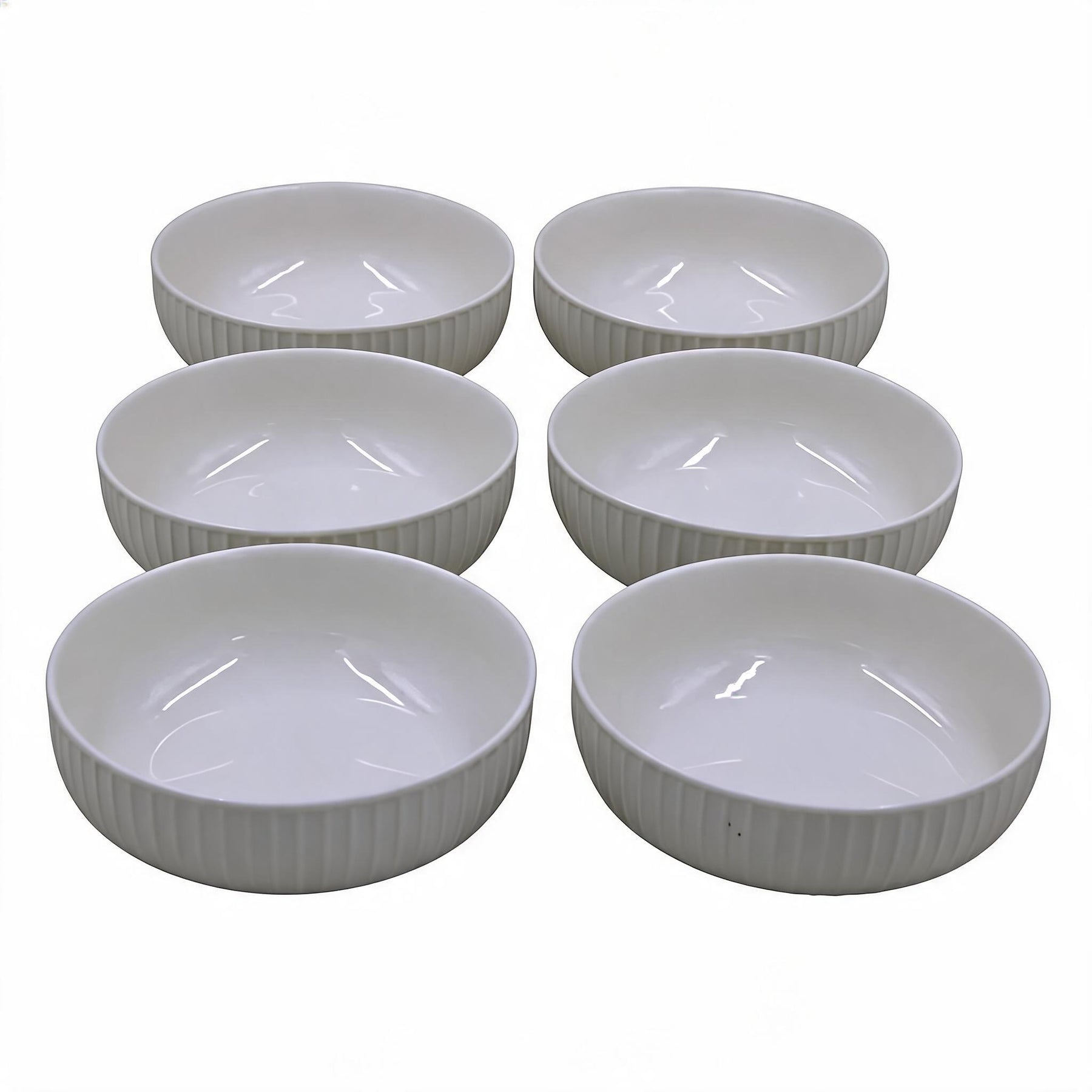Set of 6 - Minimalist White Ceramic Ribbed Serving Bowl - 5.51" x 1.77"