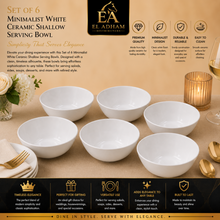 Set of 6 - Minimalist White Ceramic Shallow Serving Bowl - 5.31" x 2.36"