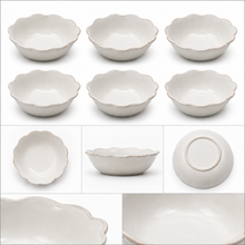 Set of 6 - Minimalist White Scalloped Ceramic Bowl - 6.89" x 2.17"