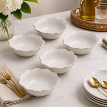 Set of 6 - Minimalist White Scalloped Ceramic Bowl - 6.89" x 2.17"