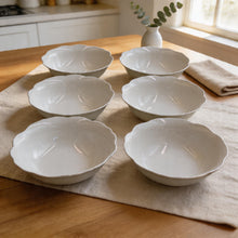 Set of 6 - Minimalist White Scalloped Ceramic Bowl - 6.89" x 2.17"