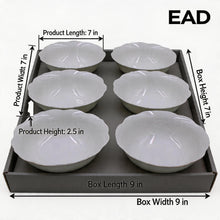 Set of 6 - Minimalist White Scalloped Ceramic Bowl - 6.89" x 2.17"